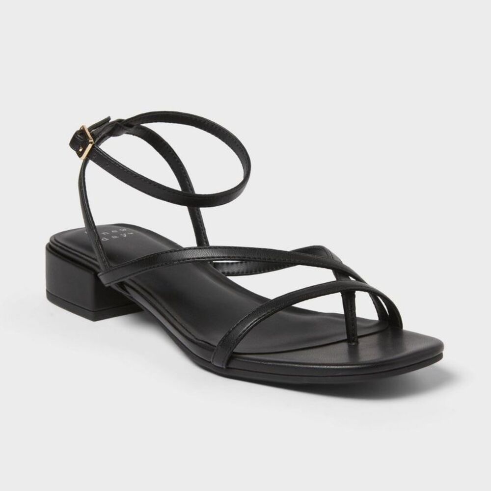 Women’s Goldie Square Toe Strappy Heels - A New Day Black 10